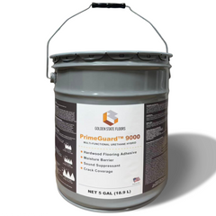 5-gallon bucket of PrimeGuard 9000 hardwood flooring adhesive with moisture barrier
